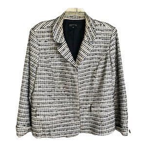 Jones New York Womens Black and White Tweed Like Notched Collared Jacket Size 22